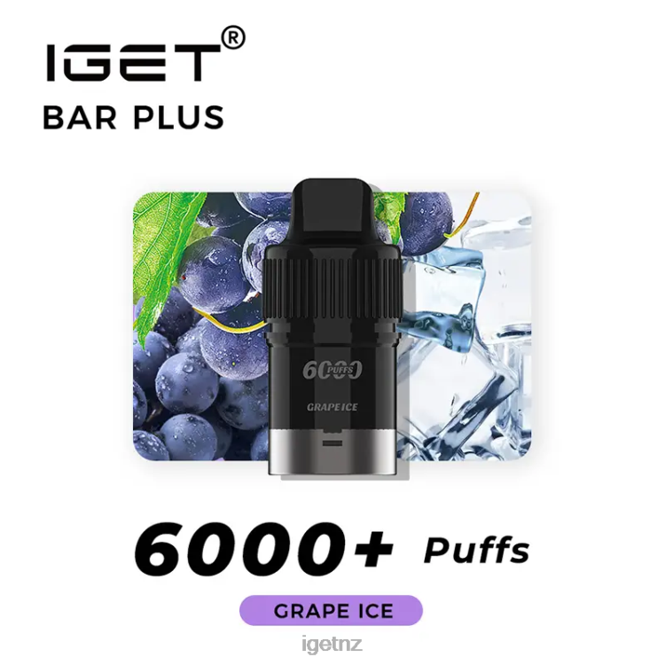 D6282382 Nicotine Free IGET Bar Plus Pod 6000 Puffs - IGET NZ Flavours Grape Ice