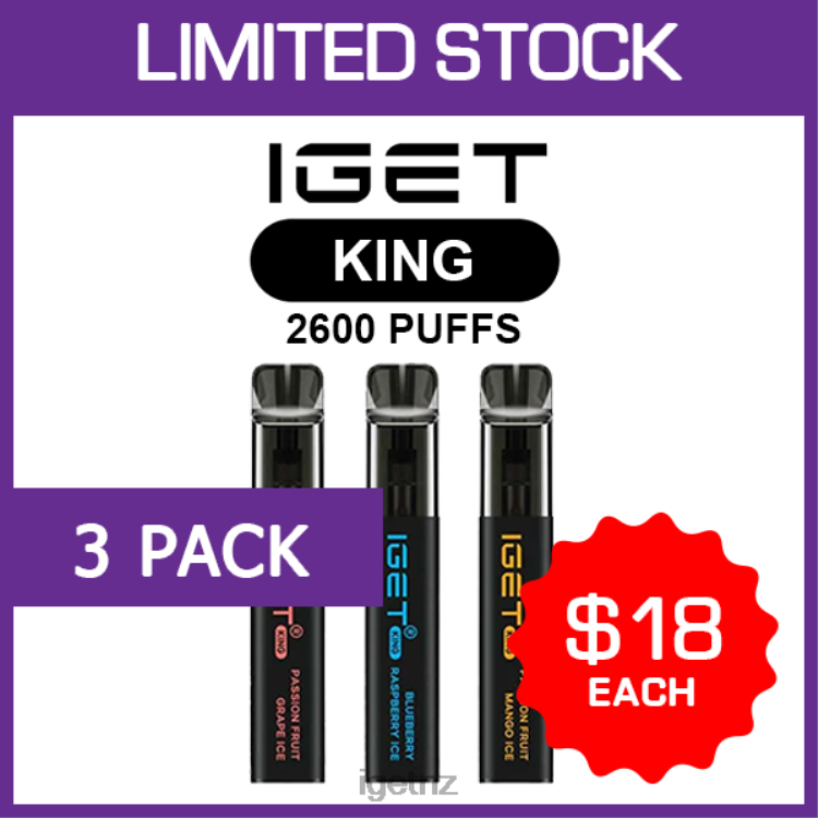 D6282476 IGET KING - 2600 PUFFS - 3 PACK - IGET NZ Flavours